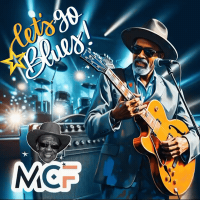 Man Playing Guitar Singing Let's Go Blues GIF