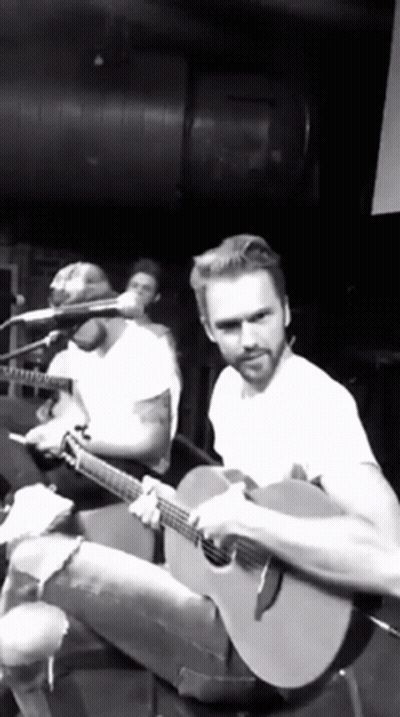 Man Playing Guitar White Shirt Black And White GIF
