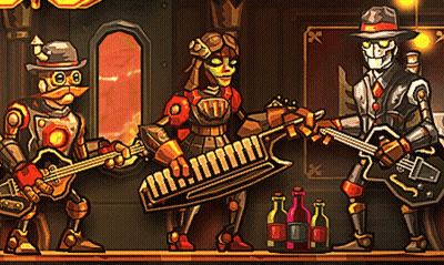 Man Playing Keyboard And Two Robots Playing Guitars GIF