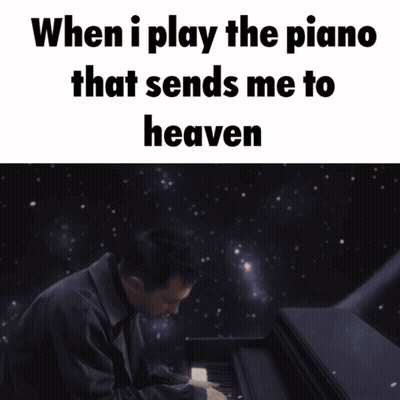 Man Playing Piano With Heaven Lyrics GIF
