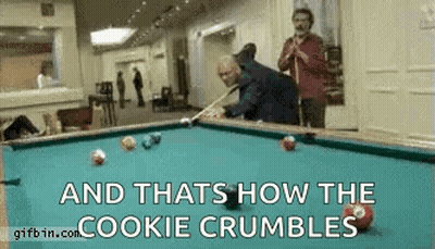 Man Playing Pool And Cookie Crumbles GIF
