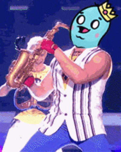 Man Playing Saxophone With Cartoon Face GIF