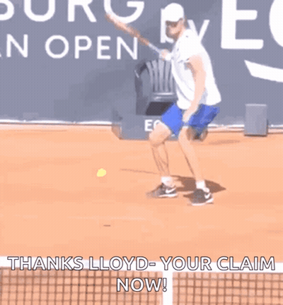 Man Playing Tennis Thanks Lloyd-Your Claim Now GIF