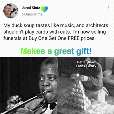 Man Playing Trumpet Next To Jarod Kitz Tweet GIF