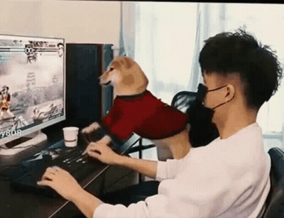 Man Playing Video Game With Dog On Lap GIF