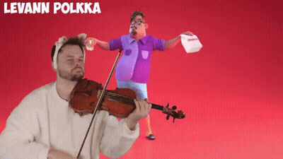 Man Playing Violin On Red Background With Levann Polkka GIF