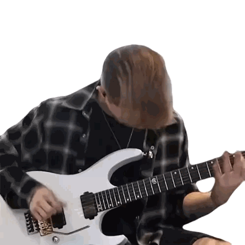 Man Playing White Guitar In Plaid Shirt Sticker