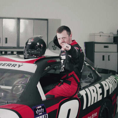 Man Pointing At Camera In Xfinity Race Car GIF