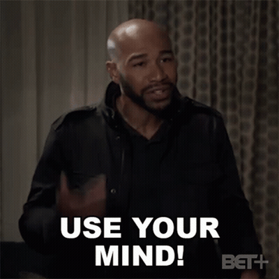 Man Pointing At Head Saying Use Your Mind GIF