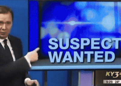 Man Pointing At TV Screen Saying Suspect Wanted GIF