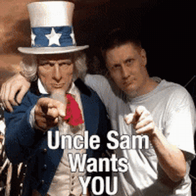 Man Pointing At Uncle Sam Statue GIF