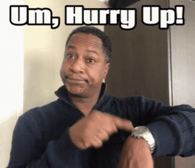Man Pointing At Watch Saying Um Hurry Up GIF