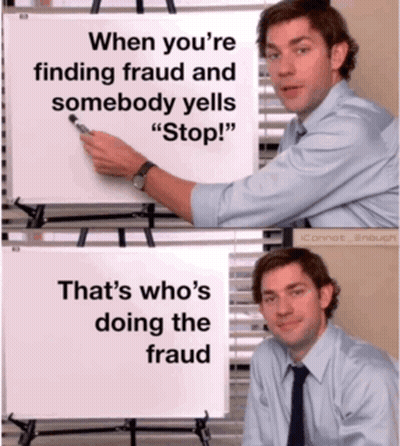 Man Pointing At Whiteboard Saying When You're Finding Fraud And Somebody Yells Stop GIF