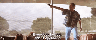 Man Pointing Gun Says Everybody Be Cool Robbery GIF