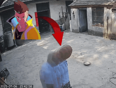 Man Pointing Red Arrow at Picture of Man