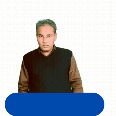 Man Pointing Up In Front Of Blue Button GIF