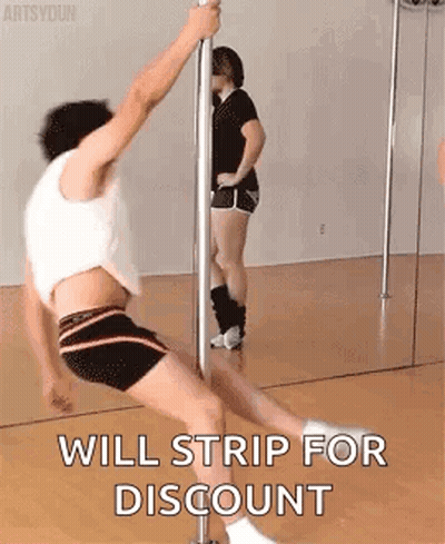 Man Pole Dancing In Front Of Mirror With Woman Behind GIF