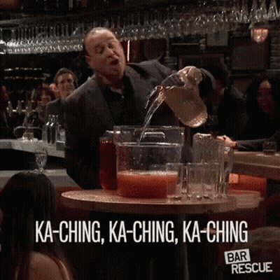 Man Pouring Drink With Ka-Ching GIF