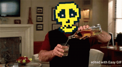 Man Pouring Drink With Pixelated Skull On Head GIF