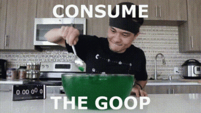 Man Pouring Green Liquid Into Bowl Saying Consume The Goop GIF