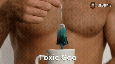 Man Pouring Tea Bag Into Cup Saying Toxic Goo GIF
