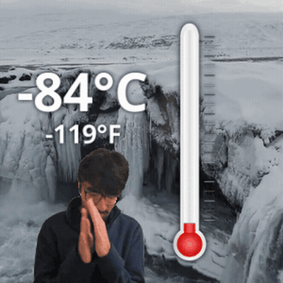Man Praying By Waterfall With 84°C Thermometer GIF