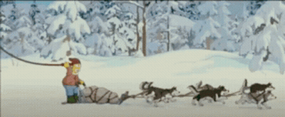 Man Pulling Sled With Huskies GIF