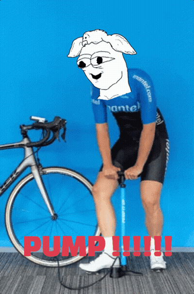 Man Pumping Tire Next To Bicycle GIF