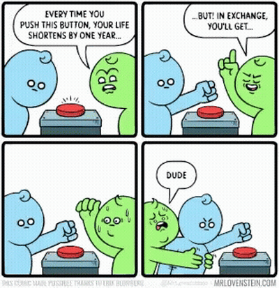 Man Pushing Red Button, Another Saying Dude GIF