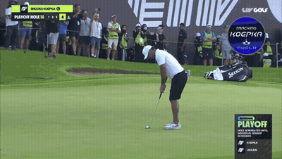 Man Putting Golf Ball On Green With Playoff Banner GIF