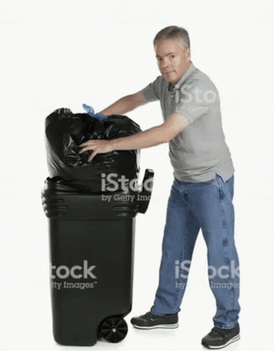 Man Putting Trash Bag Into Garbage Can GIF