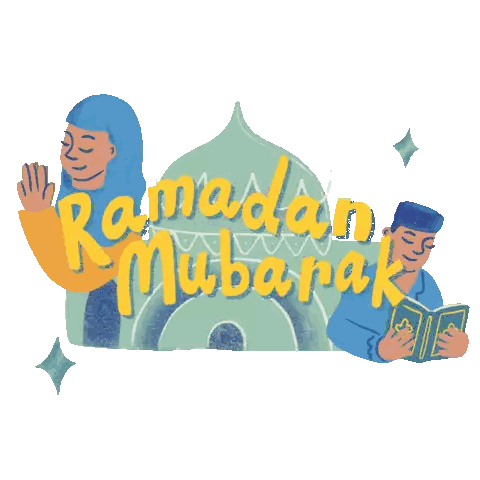 Man Reading Book And Woman Waving Ramadan Mubarak Sticker