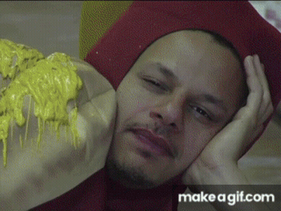 Man Red Hat Lying Down Pizza On Face GIF