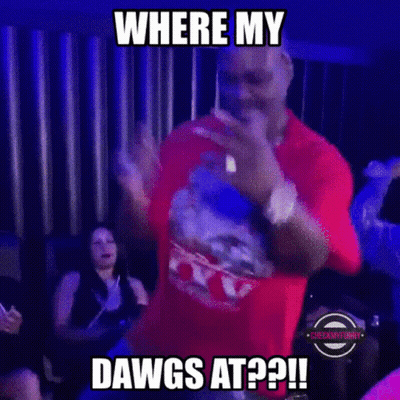Man Red Shirt Dancing Where My Dawgs At GIF