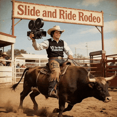 Man Riding Bull At Slide And Ride Rodeo GIF