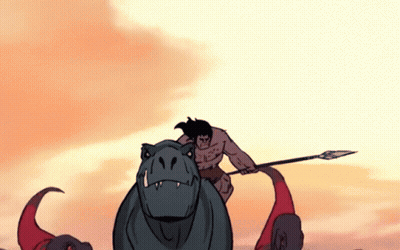 Man Riding Dinosaur With Spear GIF