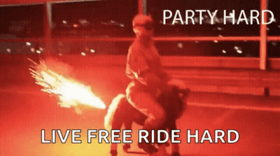 Man Riding Fire-Breathing Pony GIF