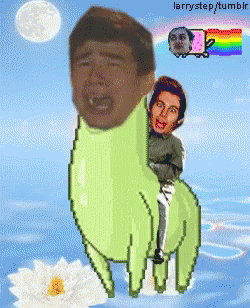 Man Riding Green Llama With Rainbow GIF