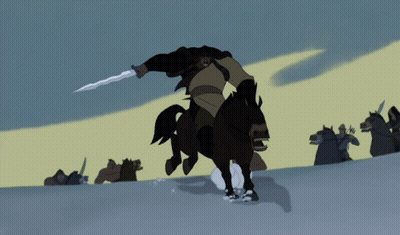 Man Riding Horse Holding Sword GIF