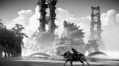 Man Riding Horse In Black And White Video Game GIF