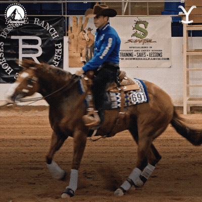 Man Riding Horse In Front Of Ranch Perform Sign GIF