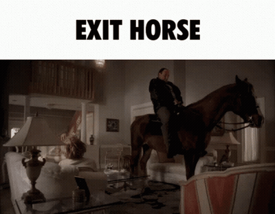 Man Riding Horse In Living Room GIF