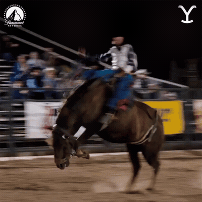 Man Riding Horse In Rodeo With Paramount Logo GIF