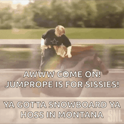 Man Riding Horse Saying Jump Rope Is For Sissies GIF
