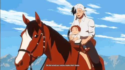 Man Riding Horse With Child On His Back On The Wind Our Voices Make Their Home GIF
