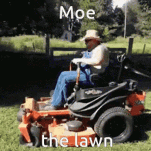 Man Riding Lawn Mower Moe The Lawn GIF