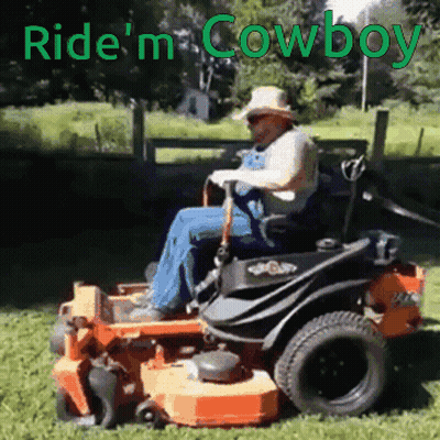 Man Riding Lawn Mower Ride M Cowboy GIF