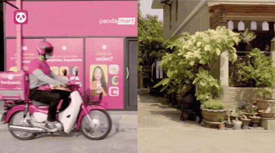 Man Riding Motorcycle At Pandamart Store GIF