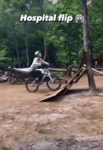 Man Riding Motorcycle Down Ramp Hospital Flip GIF