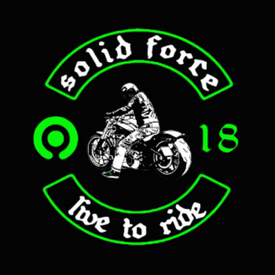 Man Riding Motorcycle With Black And Green Trot Dilos Logo GIF